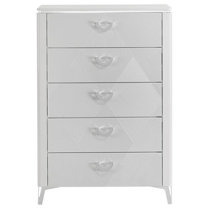 Cassia - 5-Drawer Bedroom Chest Of Drawers - White High Gloss – Accent Chests by Coaster Fine Furniture at Furniture Wholesale Plus , Nashville furniture store