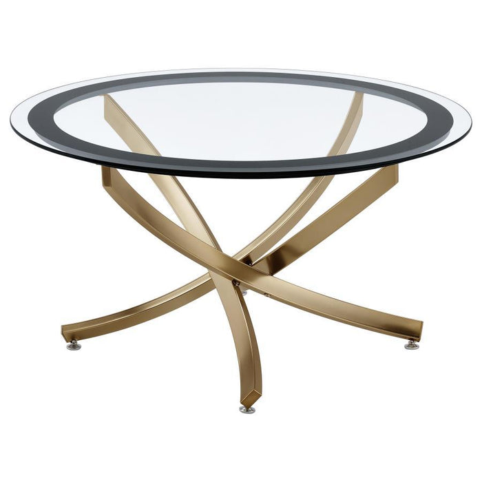 Brooke - Round Glass Top Coffee Table Metal Base – Coffee Tables by CoasterEssence at Furniture Wholesale Plus , Nashville furniture store