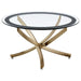 Brooke - Round Glass Top Coffee Table Metal Base – Coffee Tables by CoasterEssence at Furniture Wholesale Plus , Nashville furniture store