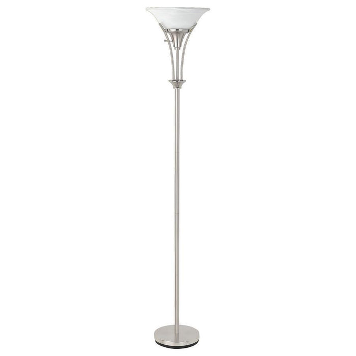 Archie - Frosted Torchiere Floor Lamp - Brushed Steel – Floor Lamps by CoasterEveryday at Furniture Wholesale Plus , Nashville furniture store