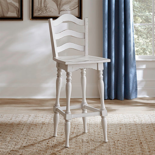 Magnolia Manor - Ladderback Swivel Bar Stool - Antique White – Bar Height (28"-30") by Liberty Furniture at Furniture Wholesale Plus , Nashville furniture store