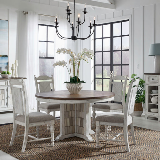 River Place - 5 Piece Pedestal Table Set - Riverstone White & Tobacco – 5 Piece Dining Room Sets by Liberty Furniture at Furniture Wholesale Plus , Nashville furniture store