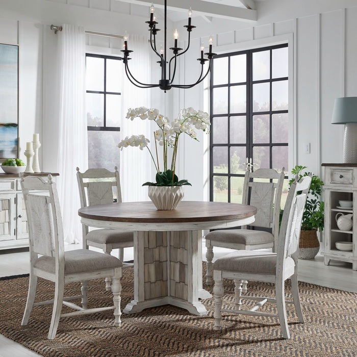 River Place - 5 Piece Pedestal Table Set - Riverstone White & Tobacco – 5 Piece Dining Room Sets by Liberty Furniture at Furniture Wholesale Plus , Nashville furniture store