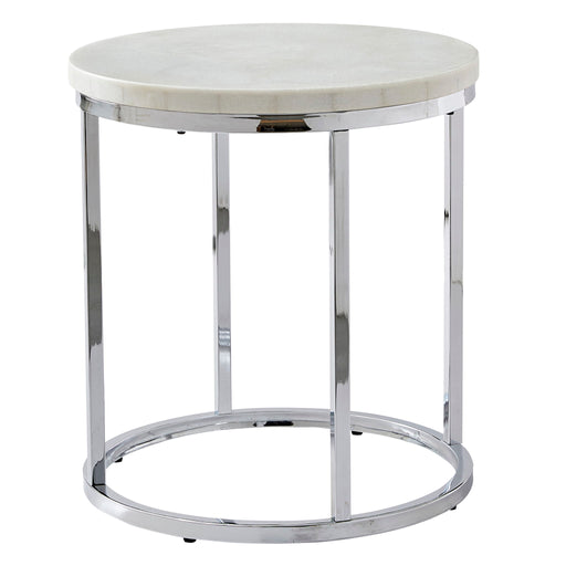 Echo - White Marble Top Round End Table - White – End Tables by Steve Silver Furniture at Furniture Wholesale Plus , Nashville furniture store