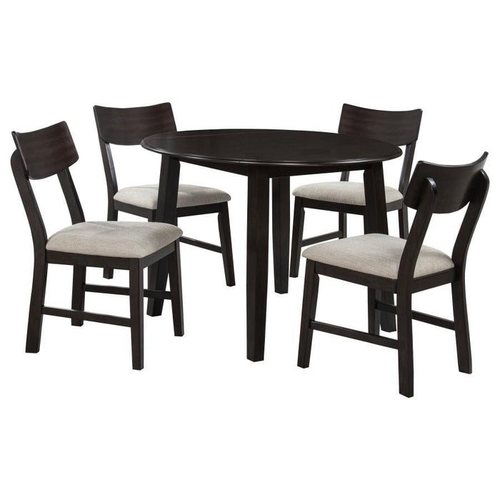 Catley - 5 Piece Round Drop Leaf Dining Table Set - Dark Coffee – 5 Piece Dining Room Sets by Coaster Fine Furniture at Furniture Wholesale Plus , Nashville furniture store