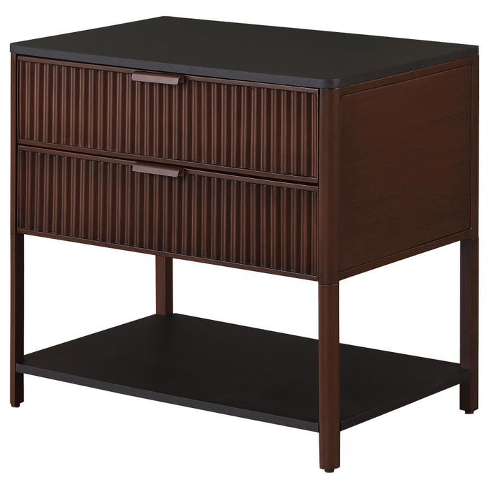 Zimmerlee - 2-Drawer Side Table with Shelf - Rust Brown – Side Tables by Coaster Fine Furniture at Furniture Wholesale Plus , Nashville furniture store
