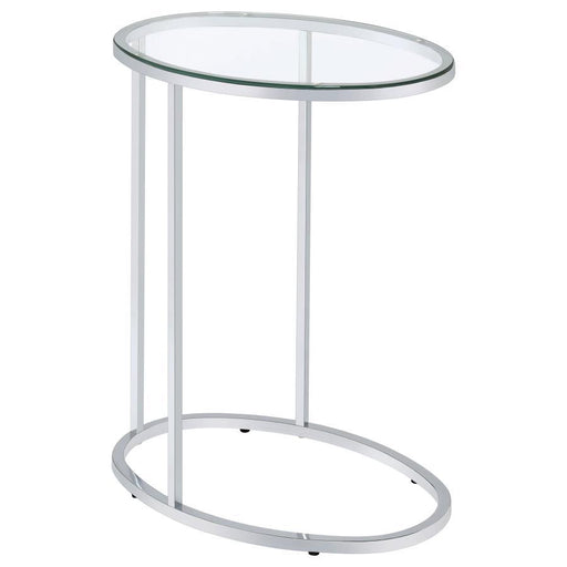 Kyle - Oval Glass Top C-Shaped Sofa Side Table - Chrome – Sofa Tables by CoasterEveryday at Furniture Wholesale Plus , Nashville furniture store