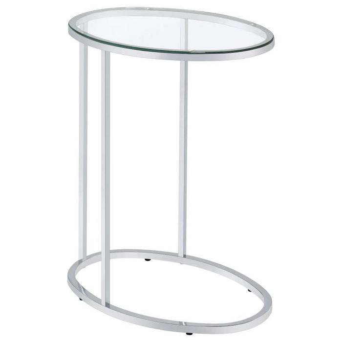Kyle - Oval Glass Top C-Shaped Sofa Side Table - Chrome – Sofa Tables by CoasterEveryday at Furniture Wholesale Plus , Nashville furniture store