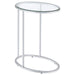 Kyle - Oval Glass Top C-Shaped Sofa Side Table - Chrome – Sofa Tables by CoasterEveryday at Furniture Wholesale Plus , Nashville furniture store