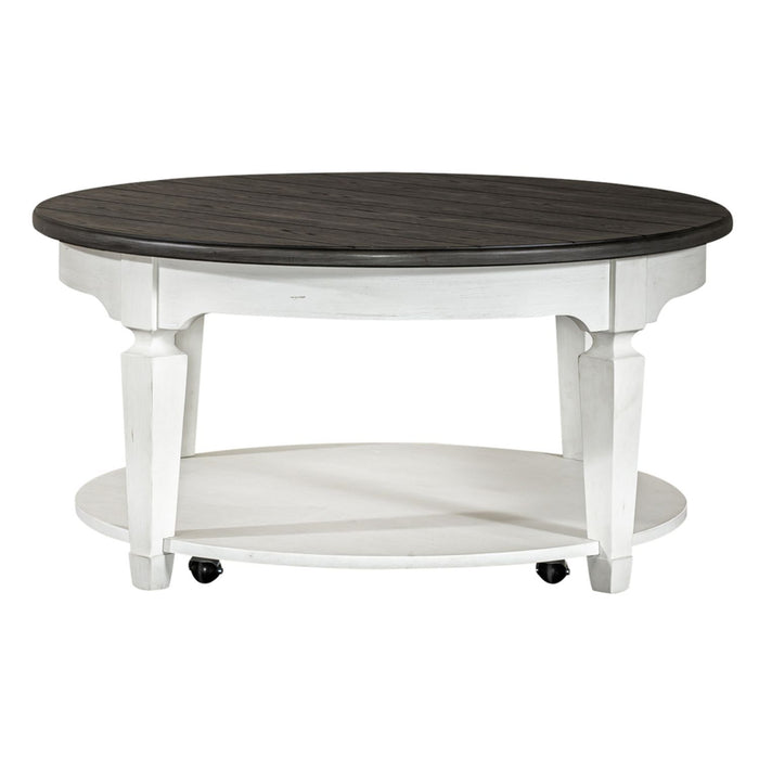Allyson Park - Round Cocktail Table - Wirebrushed White / Charcoal – Cocktail Tables by Liberty Furniture at Furniture Wholesale Plus , Nashville furniture store