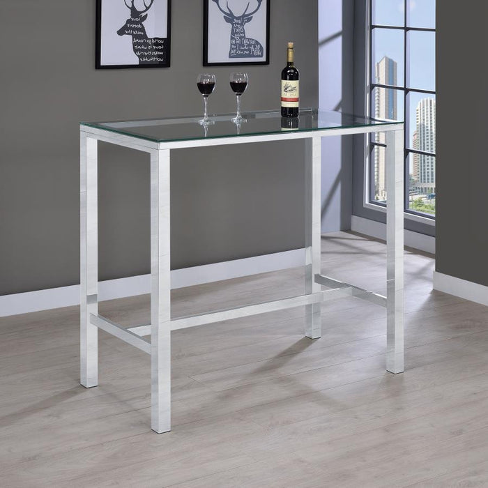 Tolbert - Rectangular Glass Top Pub Bar Table - Chrome – Bar Tables by CoasterEssence at Furniture Wholesale Plus , Nashville furniture store
