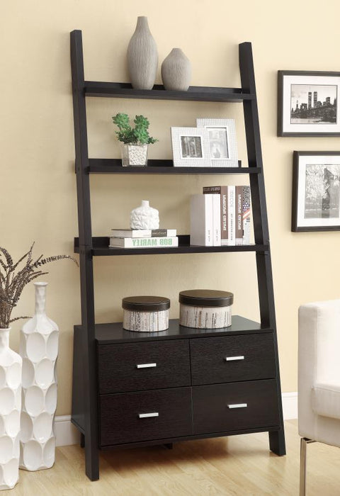 Colella - 5-Shelf Storage Ladder Bookshelf - Cappuccino – Ladder Bookcases by CoasterEveryday at Furniture Wholesale Plus , Nashville furniture store
