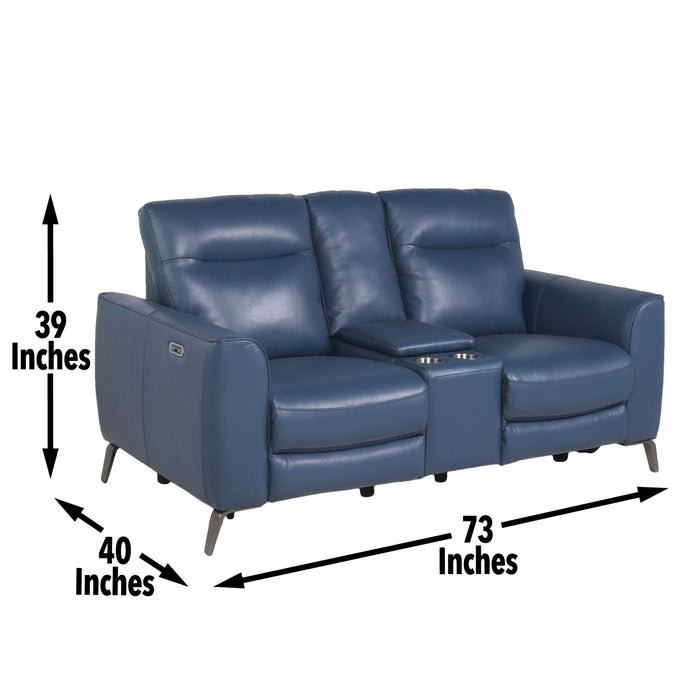 Sansa - Dual Power Reclining Loveseat With Console - Blue – Reclining Loveseats by Steve Silver Furniture at Furniture Wholesale Plus , Nashville furniture store
