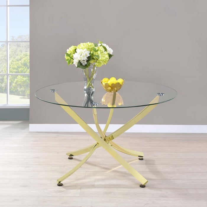 Beckham - Round Glass Top Dining Table – Dining Tables by CoasterEveryday at Furniture Wholesale Plus , Nashville furniture store