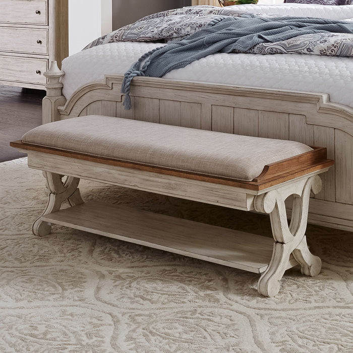 Farmhouse Reimagined - Bed Bench - Antique White / Chestnut Tops – Bed Benches by Liberty Furniture at Furniture Wholesale Plus , Nashville furniture store