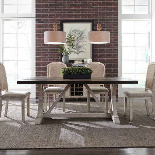 Willowrun - Trestle Table - Rustic White / Weathered Gray Top – Dining Tables by Liberty Furniture at Furniture Wholesale Plus , Nashville furniture store