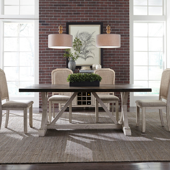 Willowrun - Trestle Table - Rustic White / Weathered Gray Top – Dining Tables by Liberty Furniture at Furniture Wholesale Plus , Nashville furniture store