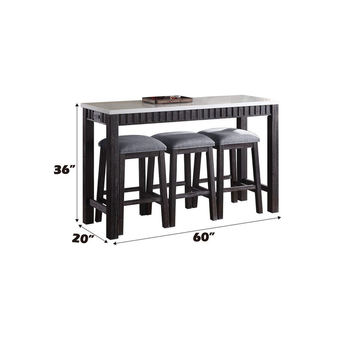 Necalli - 4 Piece Counter Height Table Set - Marble Top & Weathered Espresso