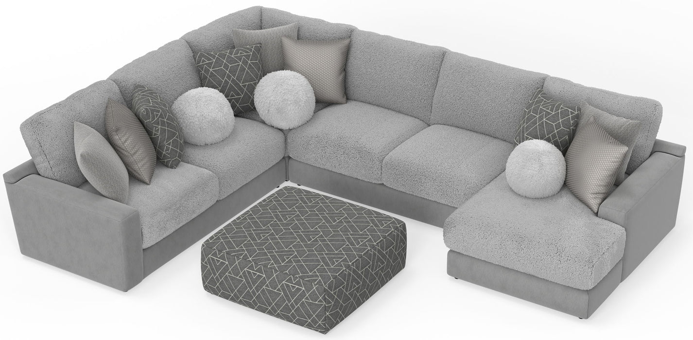 Canyon - 4 Piece Sectional With Cuddler Seat Cushions, Included Accent Pillows And Cocktail Ottoman (Right Side Facing Chaise) - Platinum – 2 Piece Living Room Sets by Jackson at Furniture Wholesale Plus , Nashville furniture store