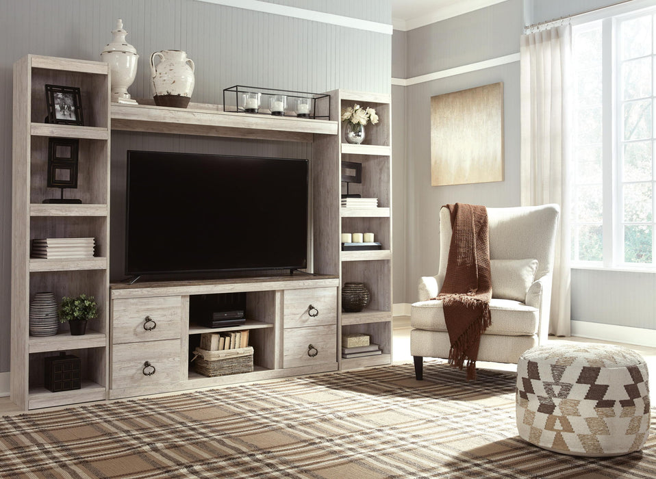 Willowton - 4-Piece Entertainment Center - Whitewash – Entertainment Centers by Signature Design by Ashley® at Furniture Wholesale Plus , Nashville furniture store