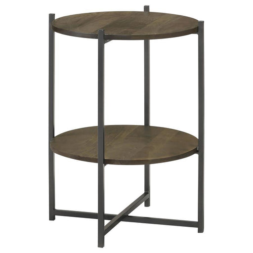 Axel - Round Accent Table With Open Shelf - Natural And Gunmetal – Accent Tables by CoasterEssence at Furniture Wholesale Plus , Nashville furniture store