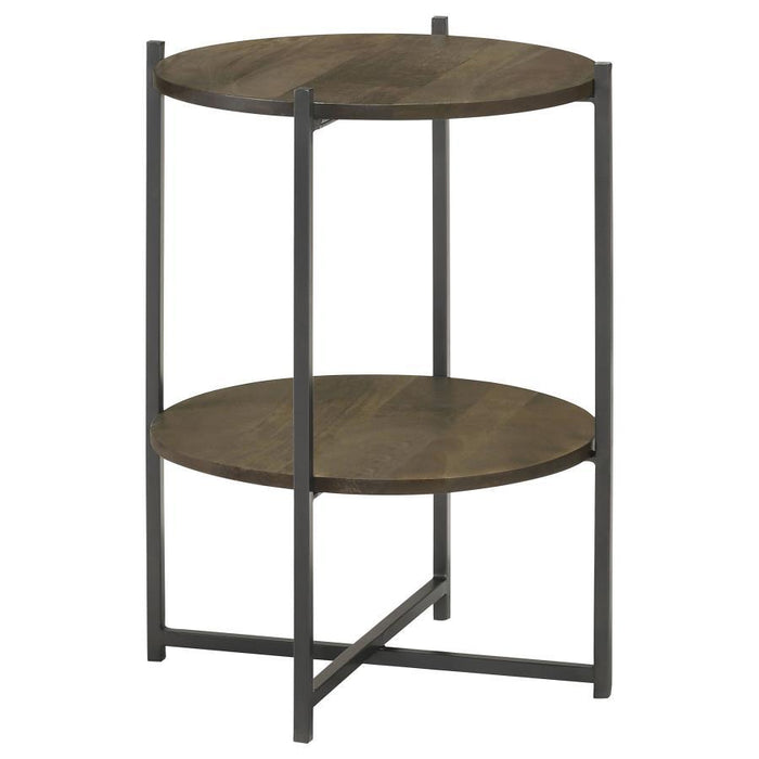 Axel - Round Accent Table With Open Shelf - Natural And Gunmetal – Accent Tables by CoasterEssence at Furniture Wholesale Plus , Nashville furniture store