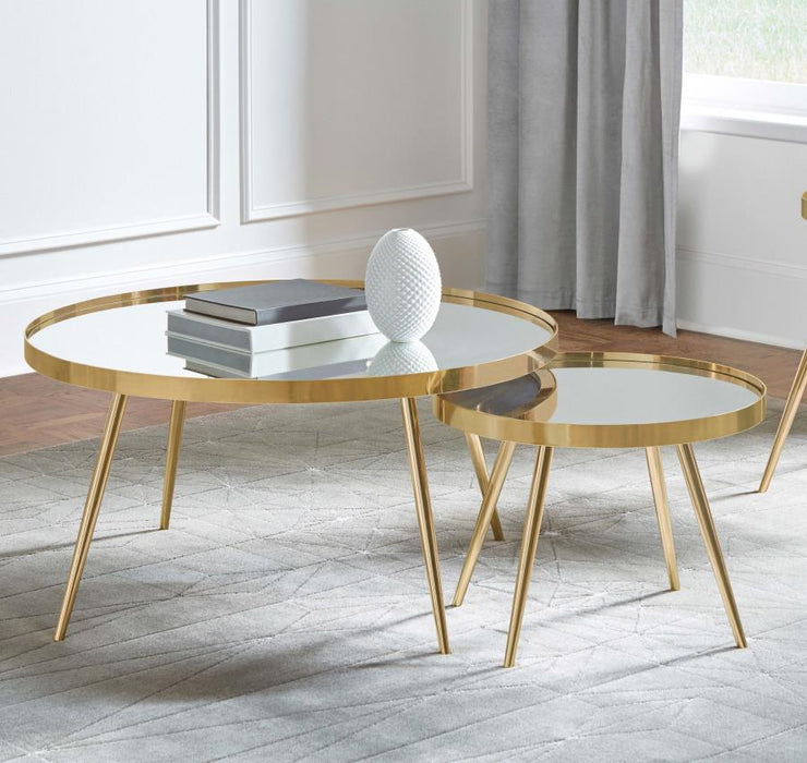 Kaelyn - 2 Piece Round Mirror Top Nesting Coffee Table – Nesting Tables by CoasterEssence at Furniture Wholesale Plus , Nashville furniture store