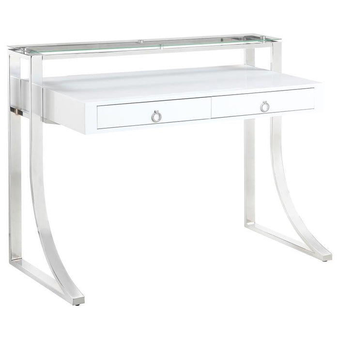 Gemma - 2-Drawer Writing Desk - White High Gloss - Premium Writing Desks from CoasterEssence - Just $569! Shop now at Furniture Wholesale Plus  We are the best furniture store in Nashville, Hendersonville, Goodlettsville, Madison, Antioch, Mount Juliet, Lebanon, Gallatin, Springfield, Murfreesboro, Franklin, Brentwood