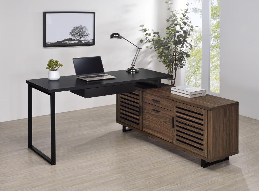 Maddox - L-Shape Office Computer Desk - Black – Corner Desks by CoasterEveryday at Furniture Wholesale Plus , Nashville furniture store