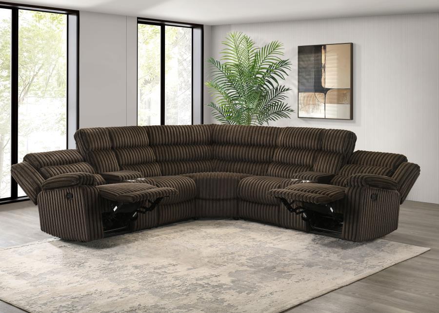 Atkinson - Upholstered Reclining Sectional Sofa – Reclining Sectionals by Coaster Fine Furniture at Furniture Wholesale Plus , Nashville furniture store