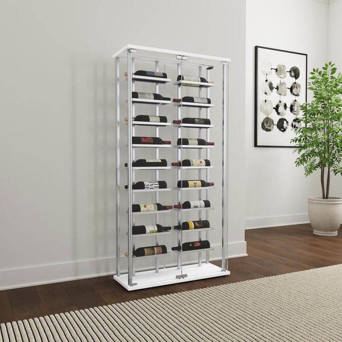 Montara - Tempered Glass Wine Storage LED Curio Cabinet - Chrome - Premium Curio Cabinets from Coaster Fine Furniture - Just $439! Shop now at Furniture Wholesale Plus  We are the best furniture store in Nashville, Hendersonville, Goodlettsville, Madison, Antioch, Mount Juliet, Lebanon, Gallatin, Springfield, Murfreesboro, Franklin, Brentwood