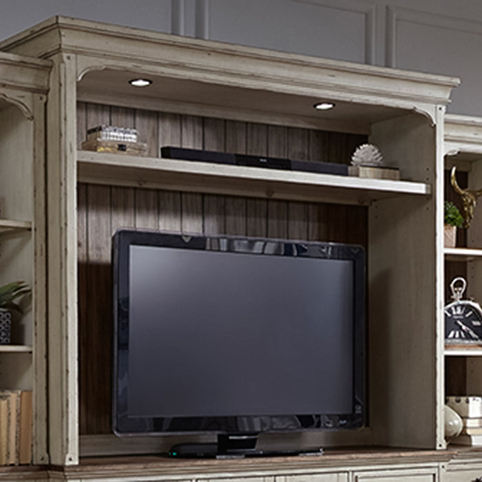 Morgan Creek - Entertainment Hutch - Antique White / Wirebrushed Tobacco Accents – Hutches by Liberty Furniture at Furniture Wholesale Plus , Nashville furniture store