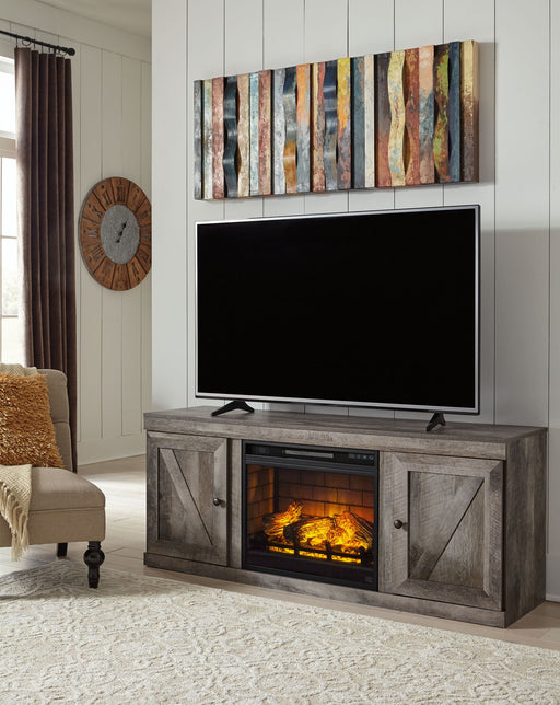 Wynnlow - TV Stand With Faux Firebrick Fireplace Insert - Gray – Fireplace TV Stands by Signature Design by Ashley® at Furniture Wholesale Plus , Nashville furniture store