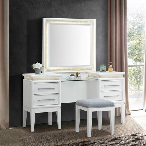 Reflections - 3 Piece Vanity Set - Pearl White & Rhinestone – Vanity Sets by Liberty Furniture at Furniture Wholesale Plus , Nashville furniture store