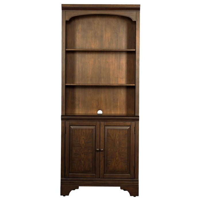 Hartshill - 3-Shelf Cabinet Bookcase - Burnished Oak – Standard Bookcases by CoasterElevations at Furniture Wholesale Plus , Nashville furniture store