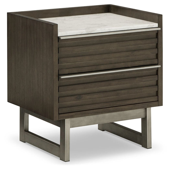 Arkenton - Two Drawer Night Stand - Grayish Brown / White – Accent Nightstands by Ashley® at Furniture Wholesale Plus , Nashville furniture store