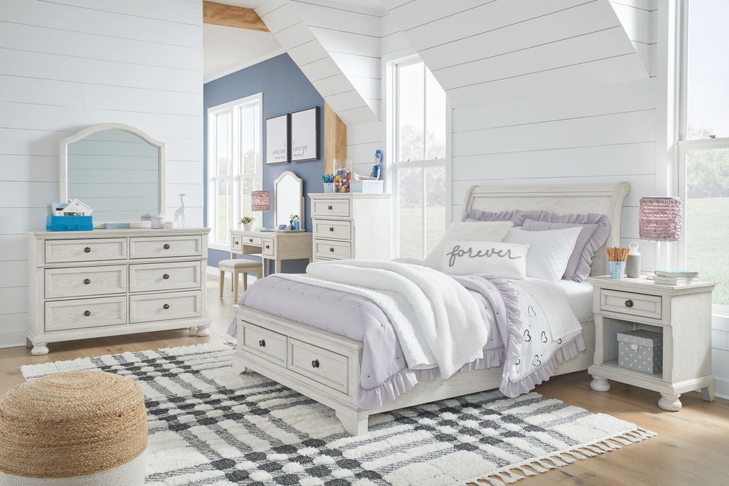 Robbinsdale - Mirrored Vanity With Stool - Antique White – Vanity Sets by Signature Design by Ashley® at Furniture Wholesale Plus , Nashville furniture store
