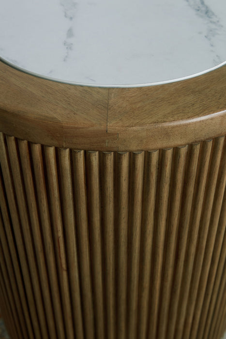 Camdill - Round End Table - Light Brown / White – End Tables by Signature Design by Ashley® at Furniture Wholesale Plus , Nashville furniture store