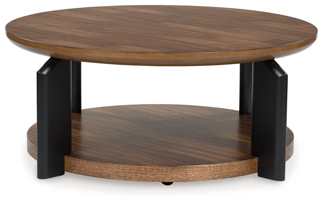 Kraeburn - Round Cocktail Table - Brown / Black – Coffee Tables by Signature Design by Ashley® at Furniture Wholesale Plus , Nashville furniture store