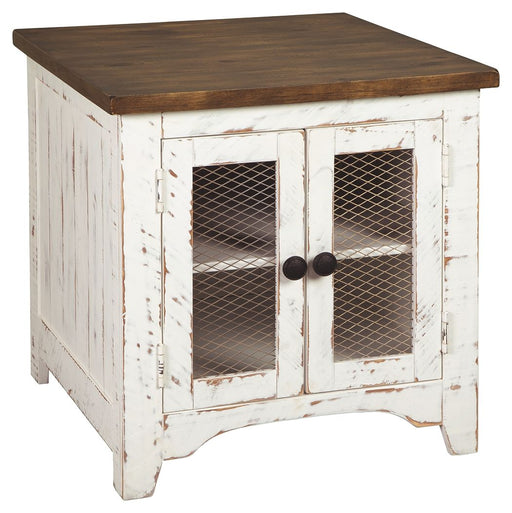 Wystfield - White / Brown - Rectangular End Table - 2 Doors - Premium End Tables from Signature Design by Ashley® - Just $258! Shop now at Furniture Wholesale Plus  We are the best furniture store in Nashville, Hendersonville, Goodlettsville, Madison, Antioch, Mount Juliet, Lebanon, Gallatin, Springfield, Murfreesboro, Franklin, Brentwood