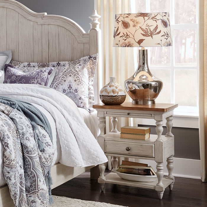 Farmhouse Reimagined - 1 Drawer Nightstand - Antique White / Chestnut Tops – Accent Nightstands by Liberty Furniture at Furniture Wholesale Plus , Nashville furniture store