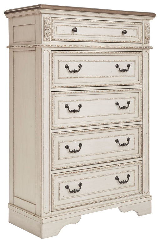 Realyn - White / Brown / Beige - Five Drawer Chest - Premium Accent Chests from Signature Design by Ashley® - Just $1008! Shop now at Furniture Wholesale Plus  We are the best furniture store in Nashville, Hendersonville, Goodlettsville, Madison, Antioch, Mount Juliet, Lebanon, Gallatin, Springfield, Murfreesboro, Franklin, Brentwood