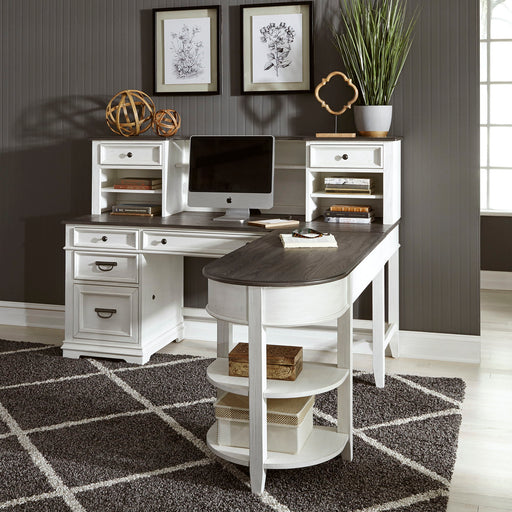 Allyson Park - L Shaped Desk With Hutch - Wirebrushed White / Charcoal – 2 Piece Home Office Sets by Liberty Furniture at Furniture Wholesale Plus , Nashville furniture store