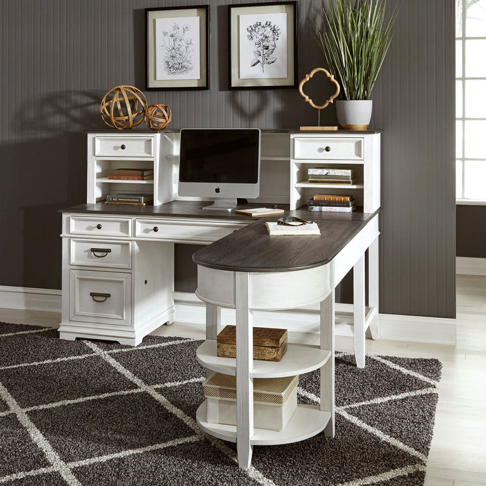 Allyson Park - L Shaped Desk With Hutch - Wirebrushed White / Charcoal – 2 Piece Home Office Sets by Liberty Furniture at Furniture Wholesale Plus , Nashville furniture store