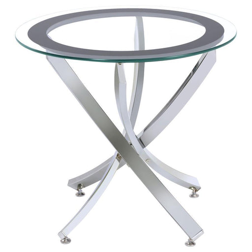 Brooke - Round Glass Top Side End Table Metal Base – End Tables by CoasterEssence at Furniture Wholesale Plus , Nashville furniture store