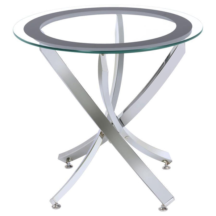 Brooke - Round Glass Top Side End Table Metal Base – End Tables by CoasterEssence at Furniture Wholesale Plus , Nashville furniture store
