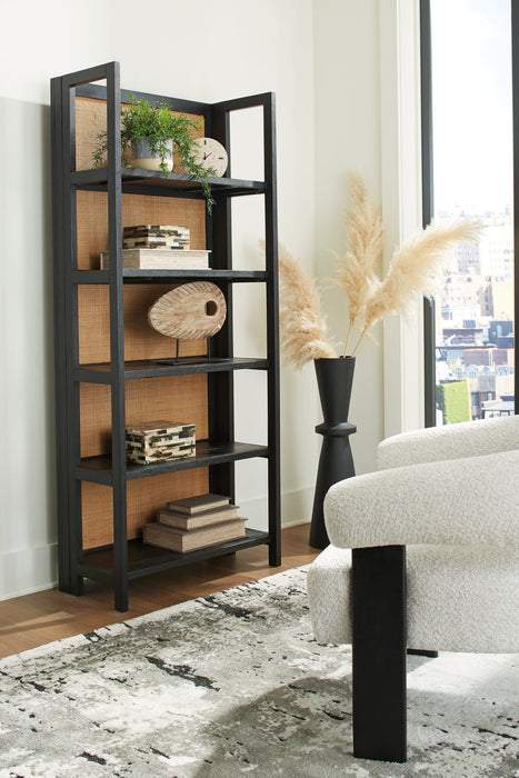 Abyard - Bookcase - Black / Natural – Standard Bookcases by Signature Design by Ashley® at Furniture Wholesale Plus , Nashville furniture store