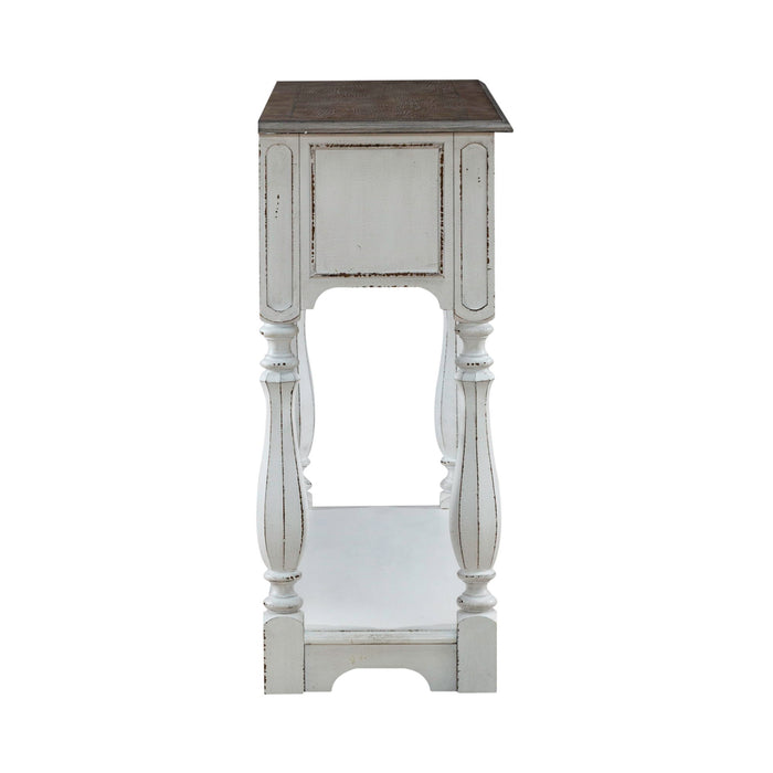 Magnolia Manor - Hall Console Bottom With Shelf For Display & Storage - Antique White – Console Tables by Liberty Furniture at Furniture Wholesale Plus , Nashville furniture store