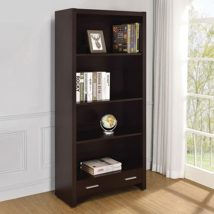 Skylar - 5-Shelf Bookcase With Drawer - Cappuccino - Premium Standard Bookcases from CoasterEveryday - Just $259! Shop now at Furniture Wholesale Plus  We are the best furniture store in Nashville, Hendersonville, Goodlettsville, Madison, Antioch, Mount Juliet, Lebanon, Gallatin, Springfield, Murfreesboro, Franklin, Brentwood