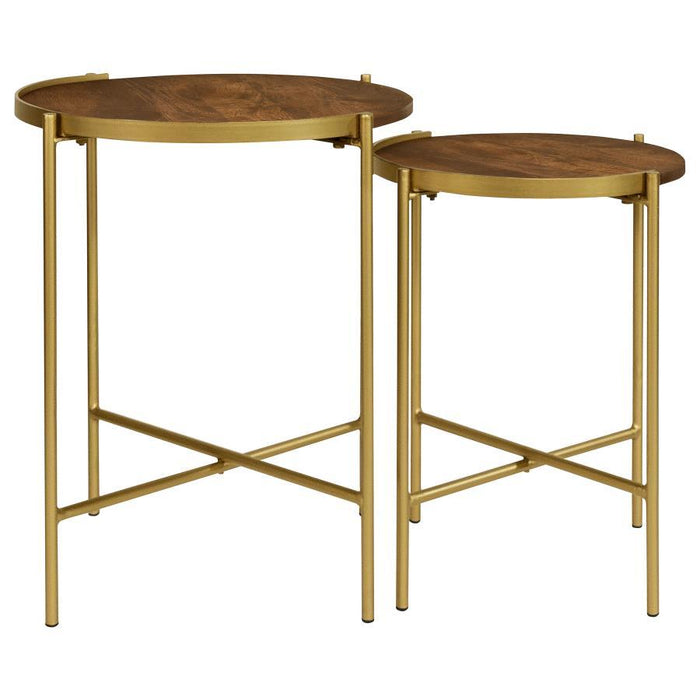 Malka - 2 Piece Round Wood Nesting Table - Dark Brown And Gold – Nesting Tables by Coaster Fine Furniture at Furniture Wholesale Plus , Nashville furniture store